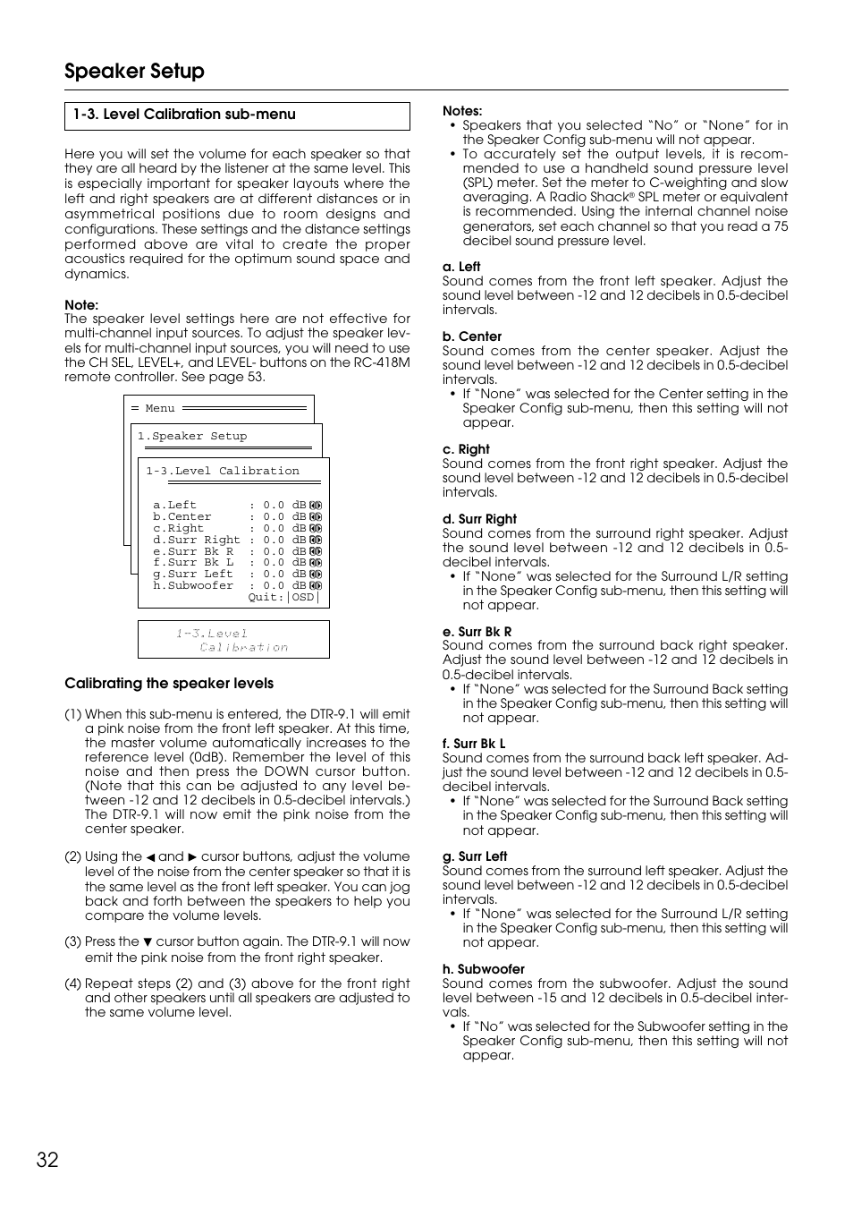 Speaker setup | Integra DTR-9.1 User Manual | Page 32 / 92