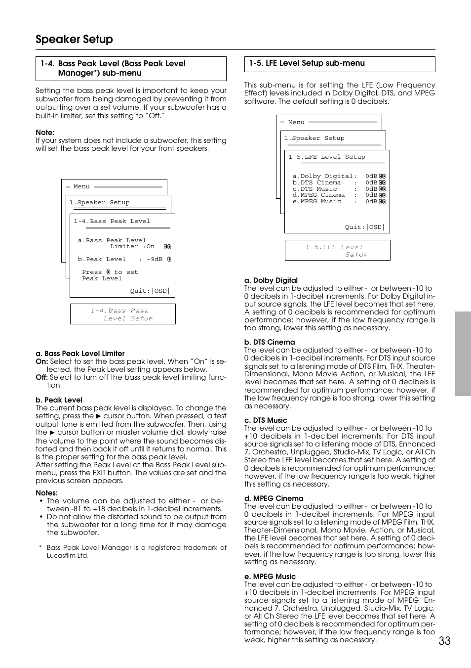Speaker setup | Integra DTR-9.1 User Manual | Page 33 / 92
