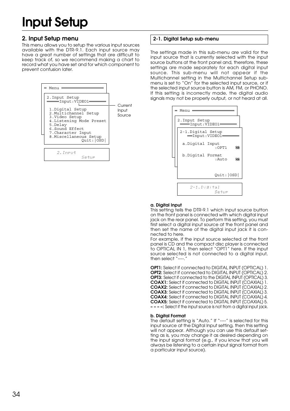 Input setup, Input setup menu | Integra DTR-9.1 User Manual | Page 34 / 92