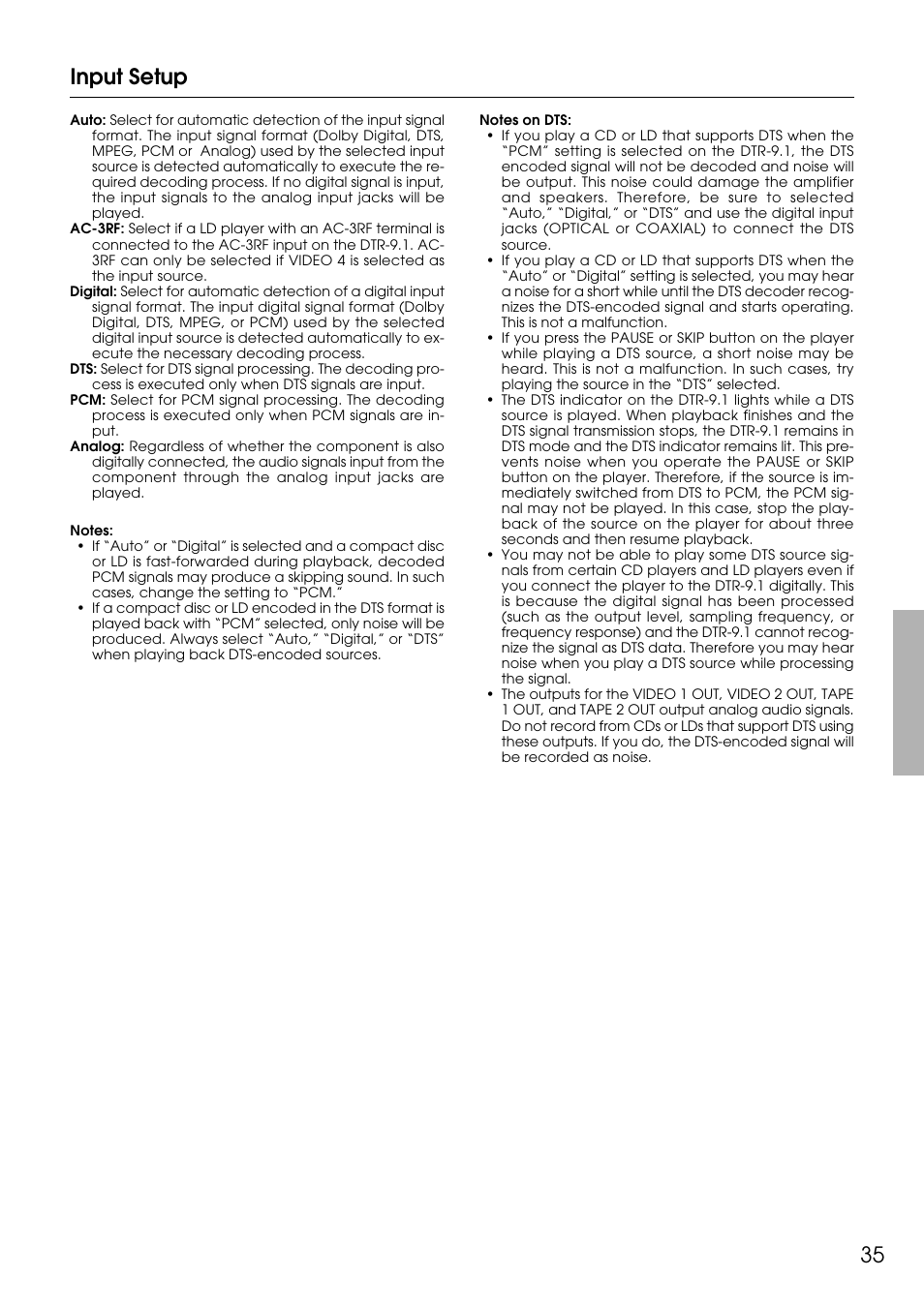 35 input setup | Integra DTR-9.1 User Manual | Page 35 / 92
