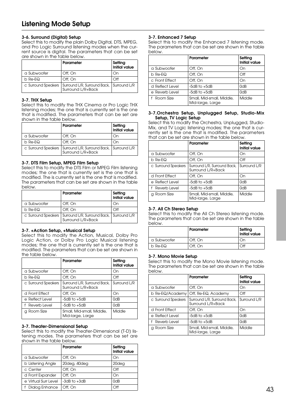 43 listening mode setup | Integra DTR-9.1 User Manual | Page 43 / 92
