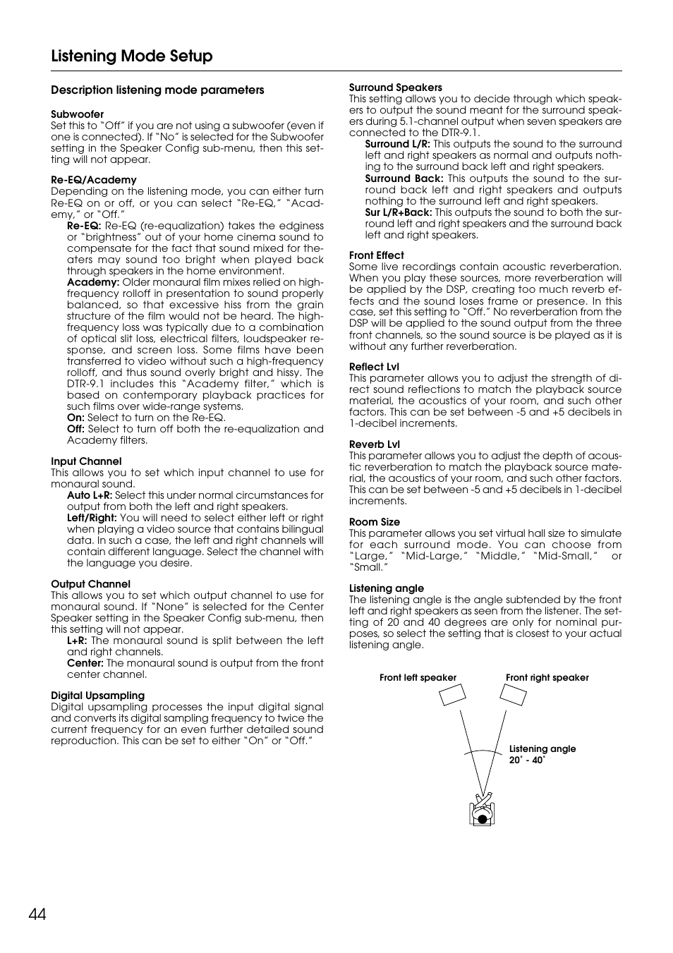 44 listening mode setup | Integra DTR-9.1 User Manual | Page 44 / 92