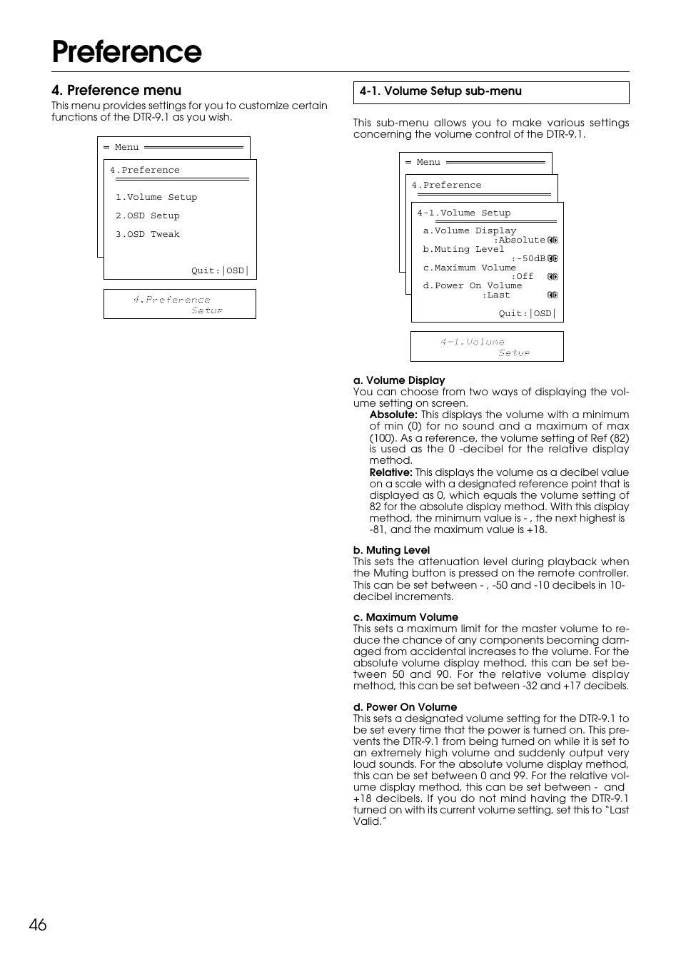 Preference, Preference menu | Integra DTR-9.1 User Manual | Page 46 / 92