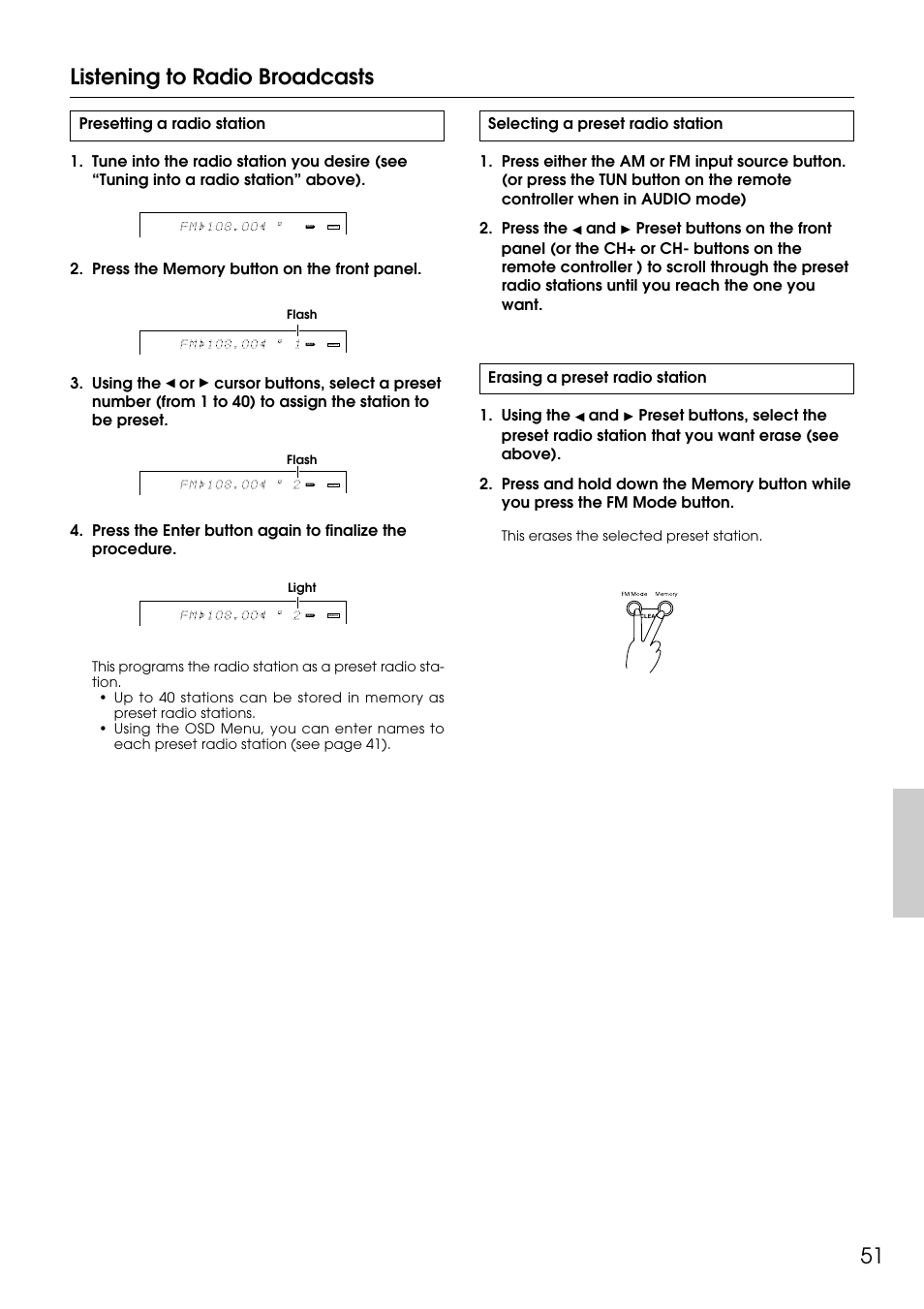 Listening to radio broadcasts | Integra DTR-9.1 User Manual | Page 51 / 92