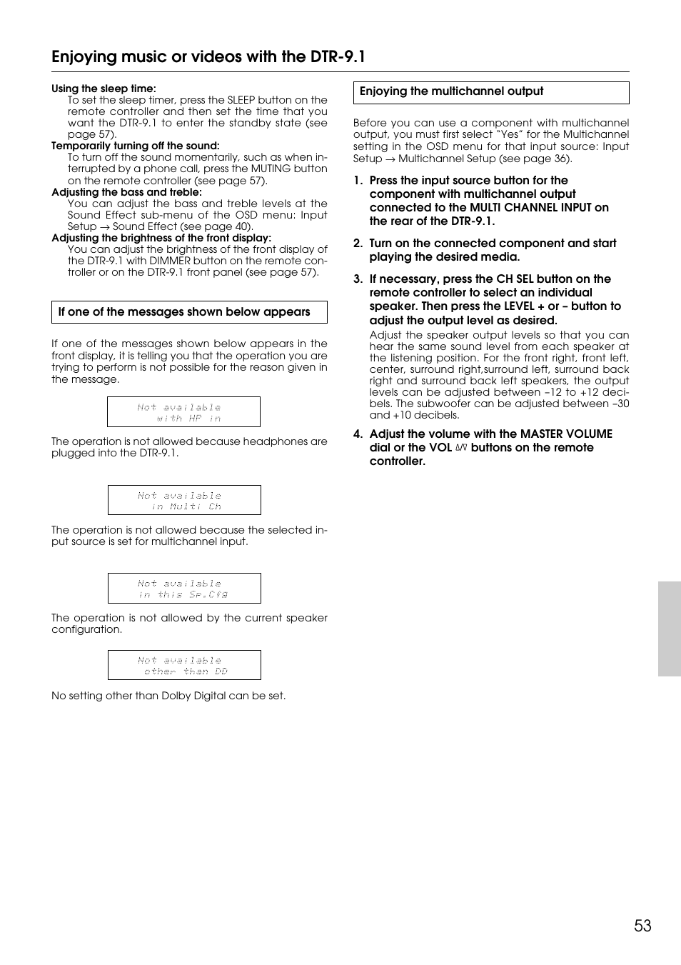 53 enjoying music or videos with the dtr-9.1 | Integra DTR-9.1 User Manual | Page 53 / 92