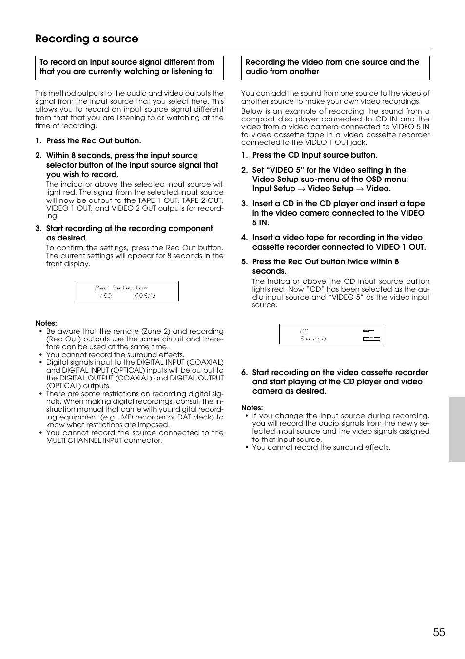 55 recording a source | Integra DTR-9.1 User Manual | Page 55 / 92