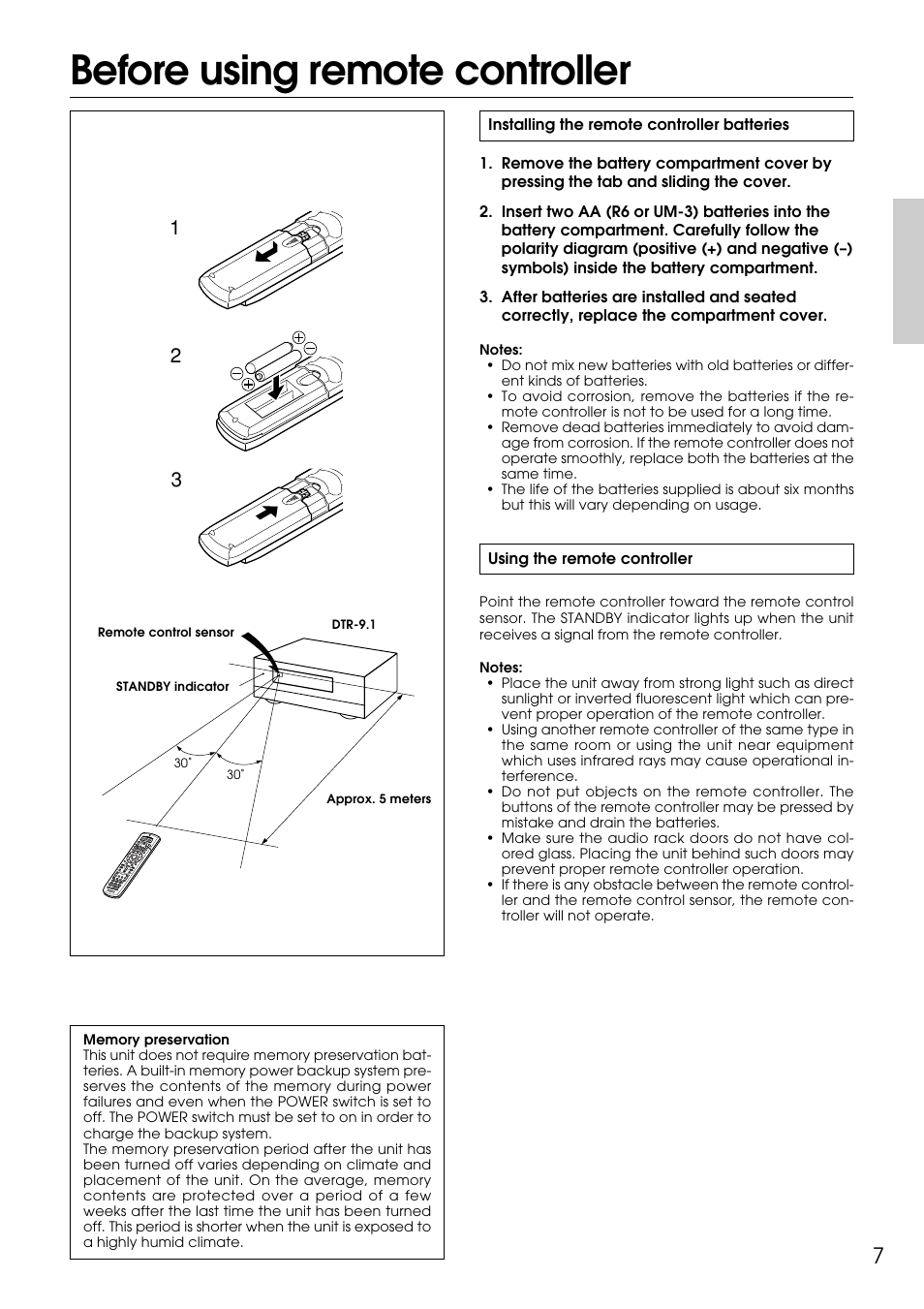 Before using remote controller | Integra DTR-9.1 User Manual | Page 7 / 92