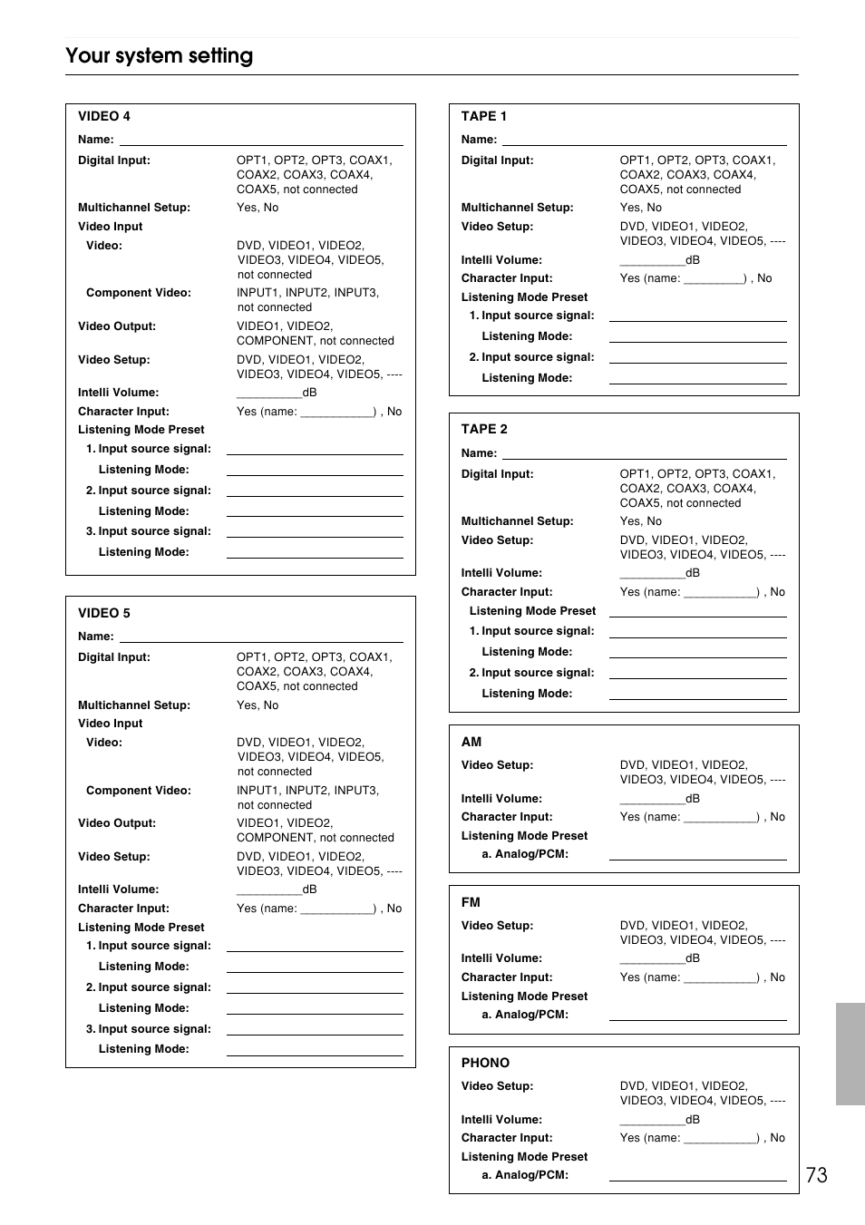 73 your system setting | Integra DTR-9.1 User Manual | Page 73 / 92