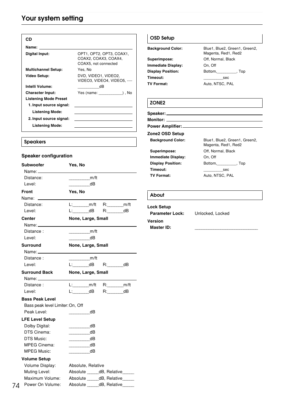 74 your system setting | Integra DTR-9.1 User Manual | Page 74 / 92