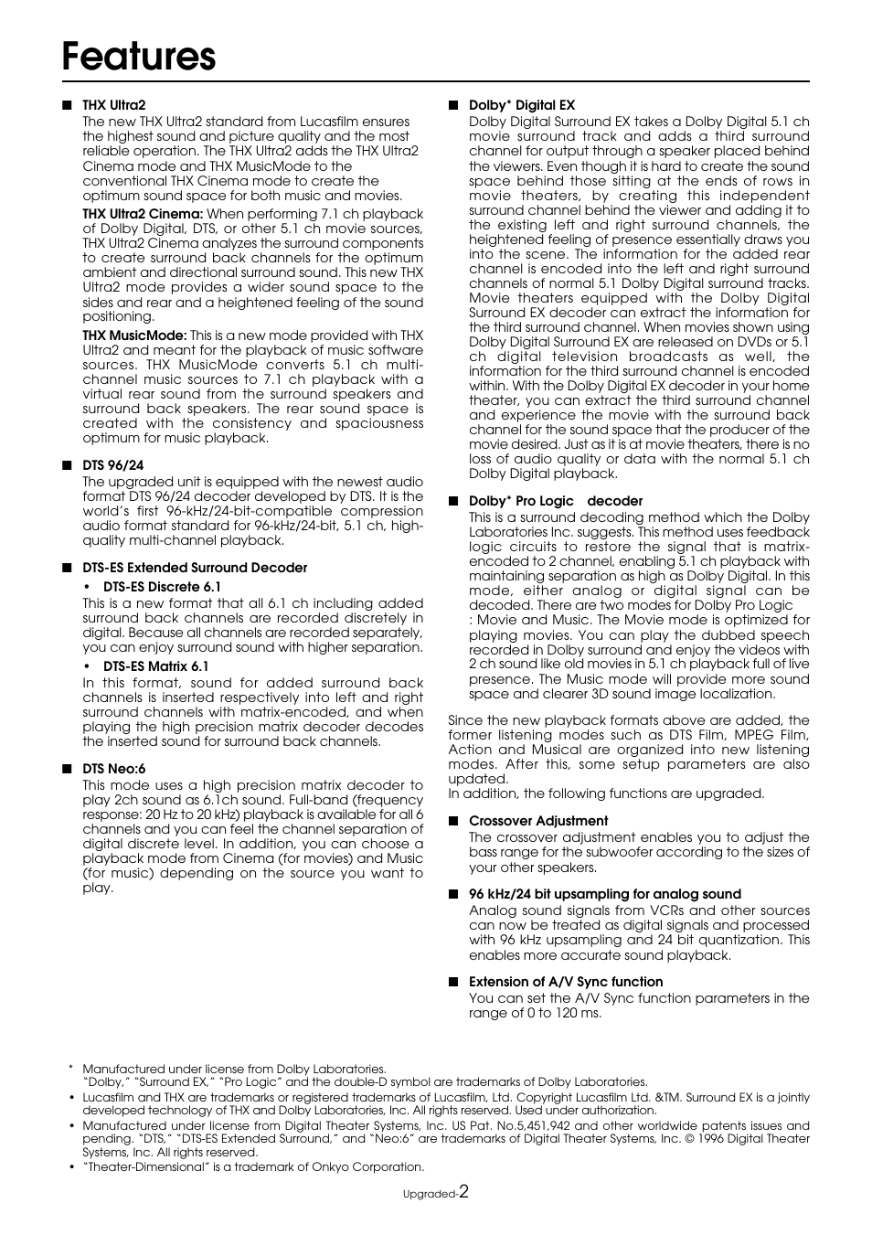 Features | Integra DTR-9.1 User Manual | Page 78 / 92