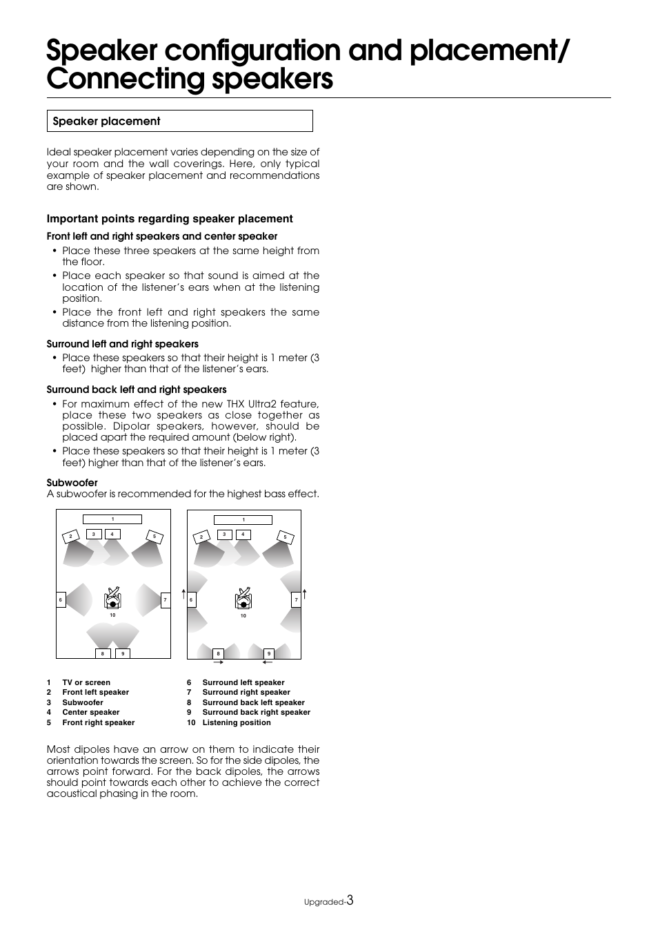 Speaker placement, Important points regarding speaker placement | Integra DTR-9.1 User Manual | Page 79 / 92