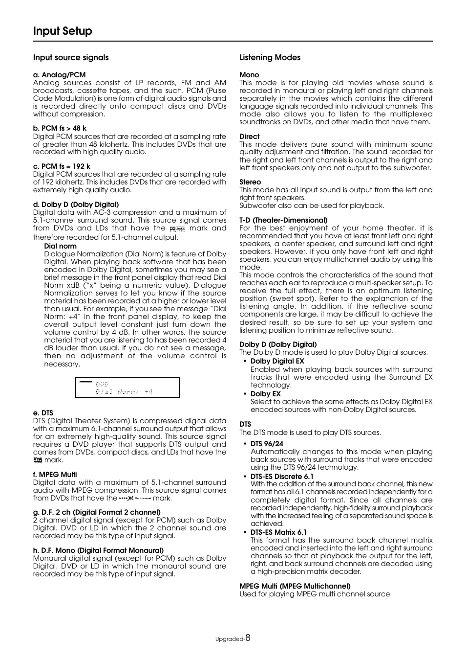 Input setup | Integra DTR-9.1 User Manual | Page 84 / 92