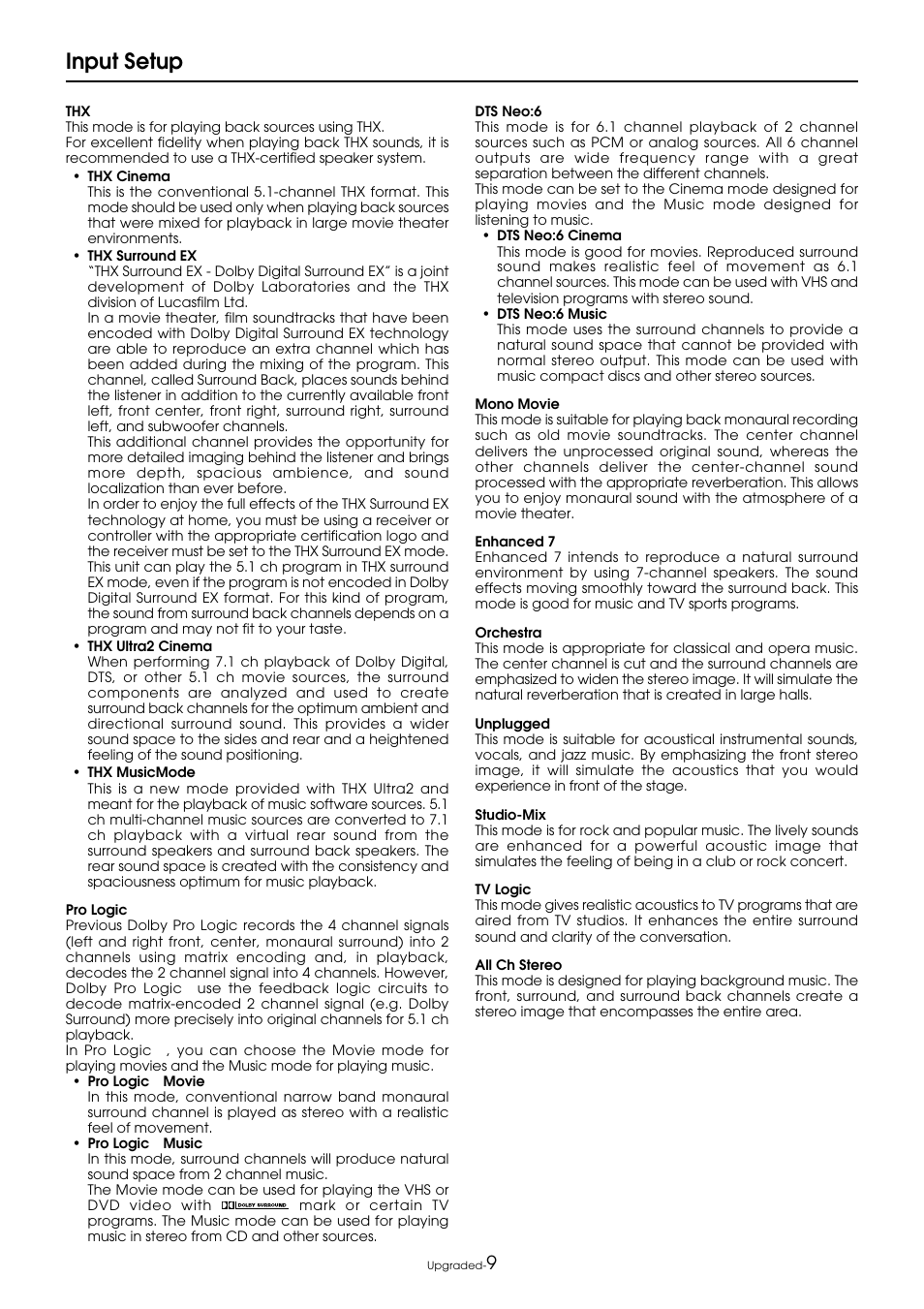Input setup | Integra DTR-9.1 User Manual | Page 85 / 92