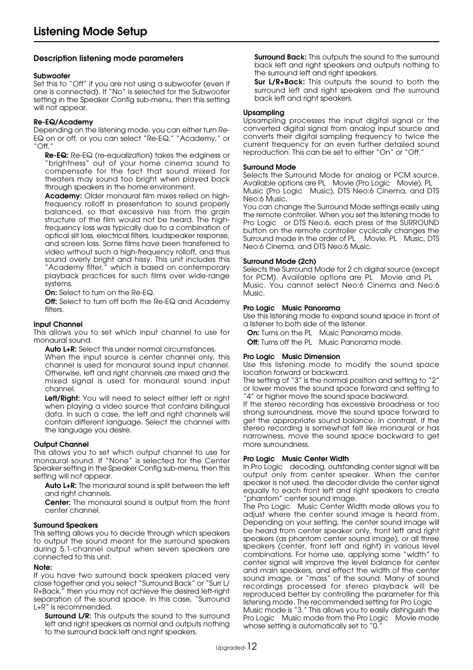 Listening mode setup | Integra DTR-9.1 User Manual | Page 88 / 92