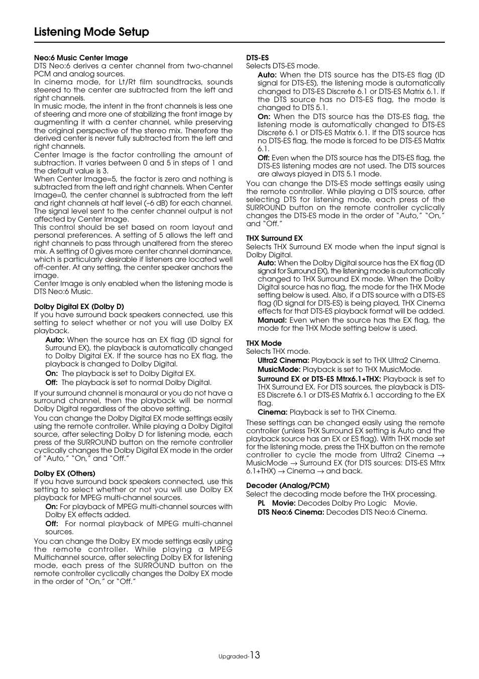 Listening mode setup | Integra DTR-9.1 User Manual | Page 89 / 92