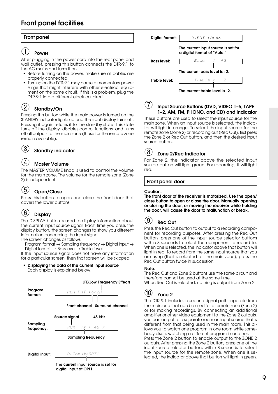 9front panel facilities | Integra DTR-9.1 User Manual | Page 9 / 92