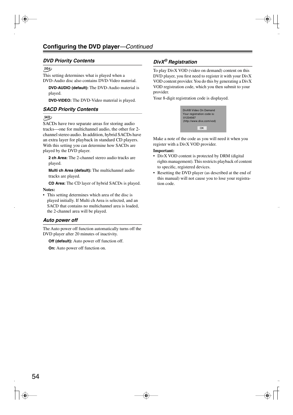 Configuring the dvd player —continued | Integra DPS-6.7 User Manual | Page 54 / 64