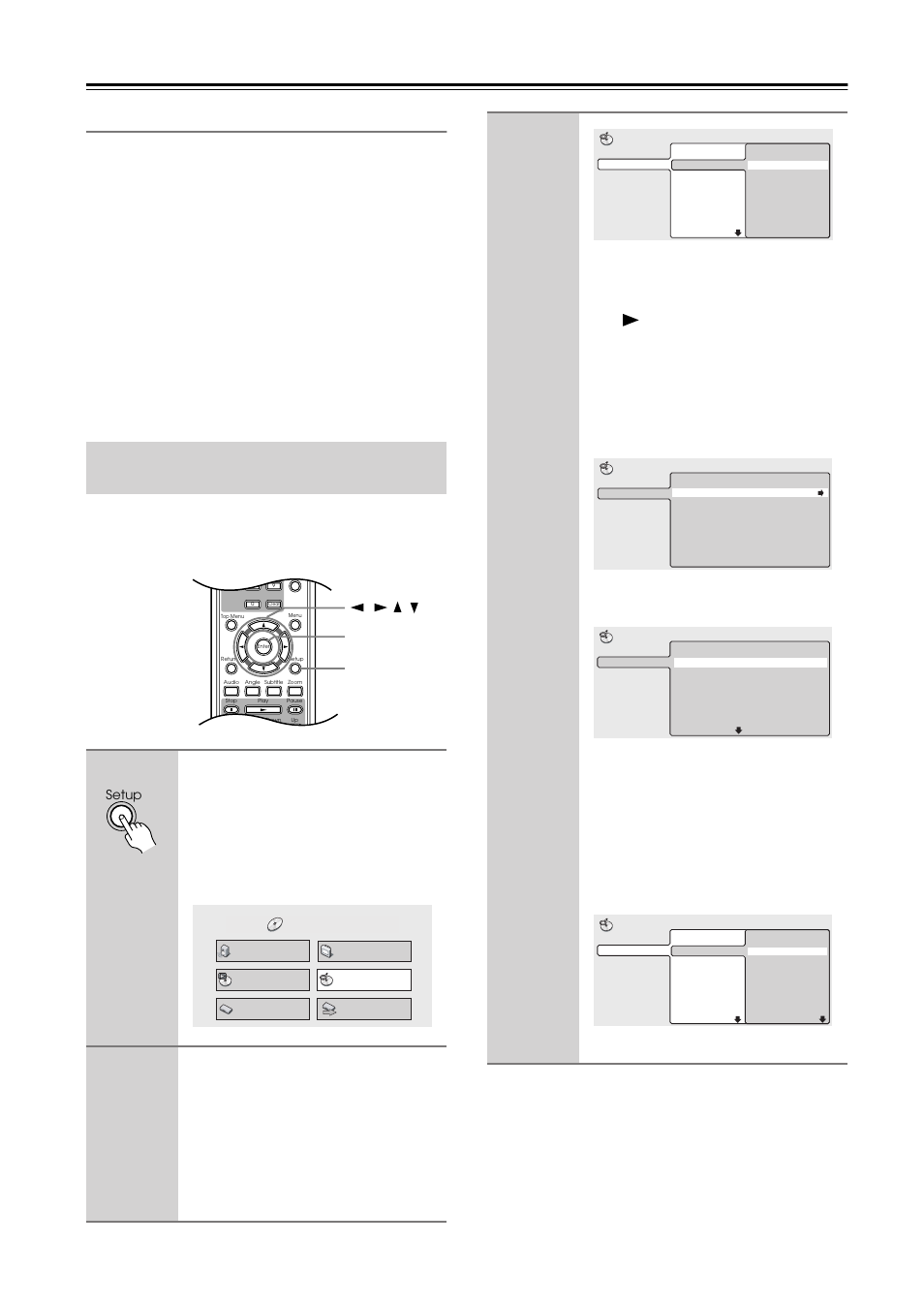 Playing discs, Enter / / / setup | Integra DPS-5.4 User Manual | Page 28 / 60