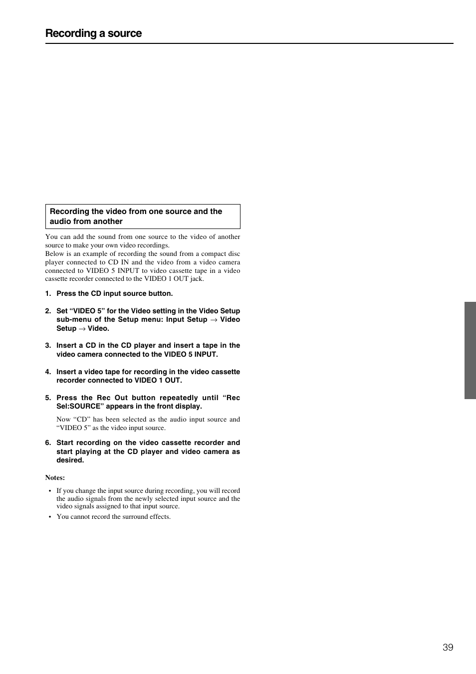 Recording a source | Integra DTR-8.3 User Manual | Page 39 / 96