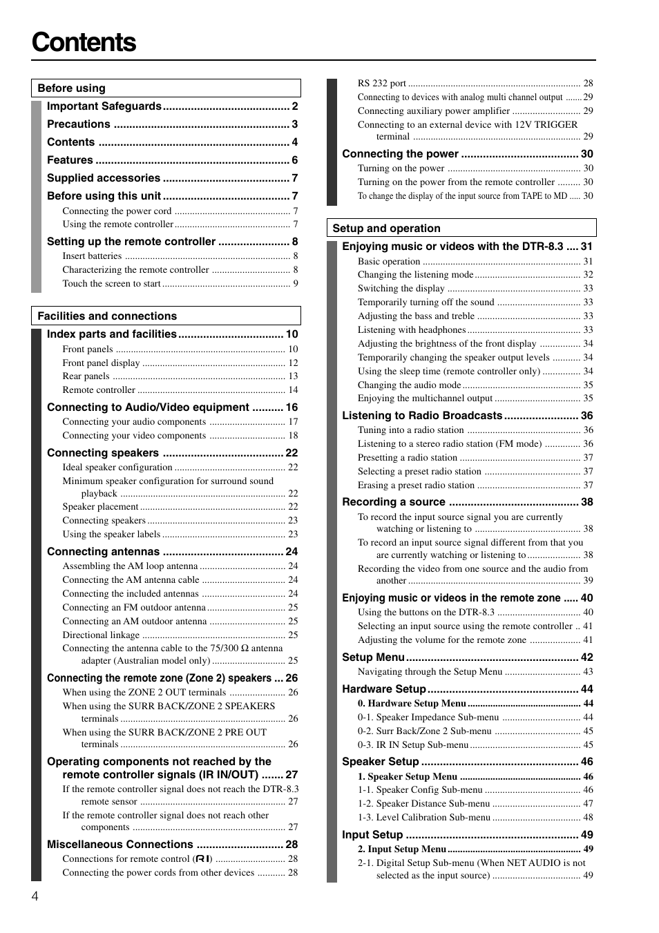 Integra DTR-8.3 User Manual | Page 4 / 96