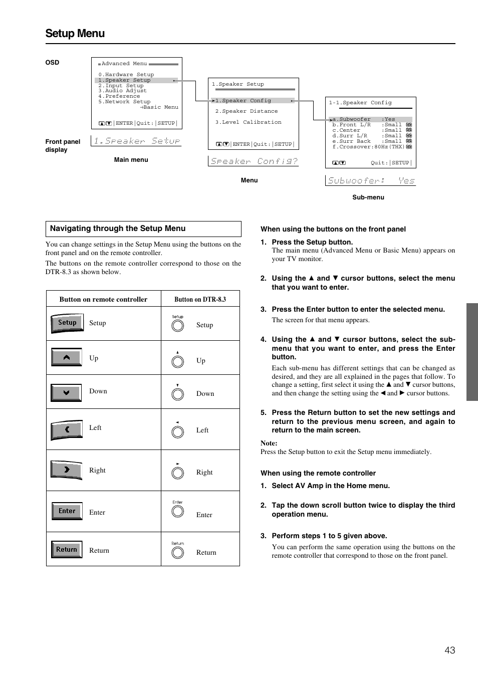Setup menu | Integra DTR-8.3 User Manual | Page 43 / 96
