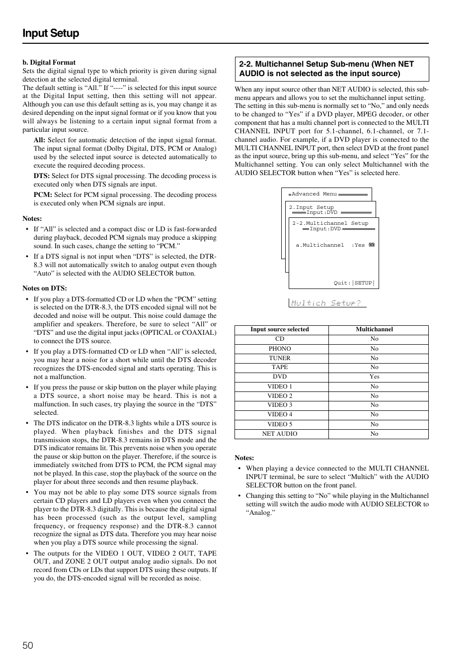 Input setup | Integra DTR-8.3 User Manual | Page 50 / 96