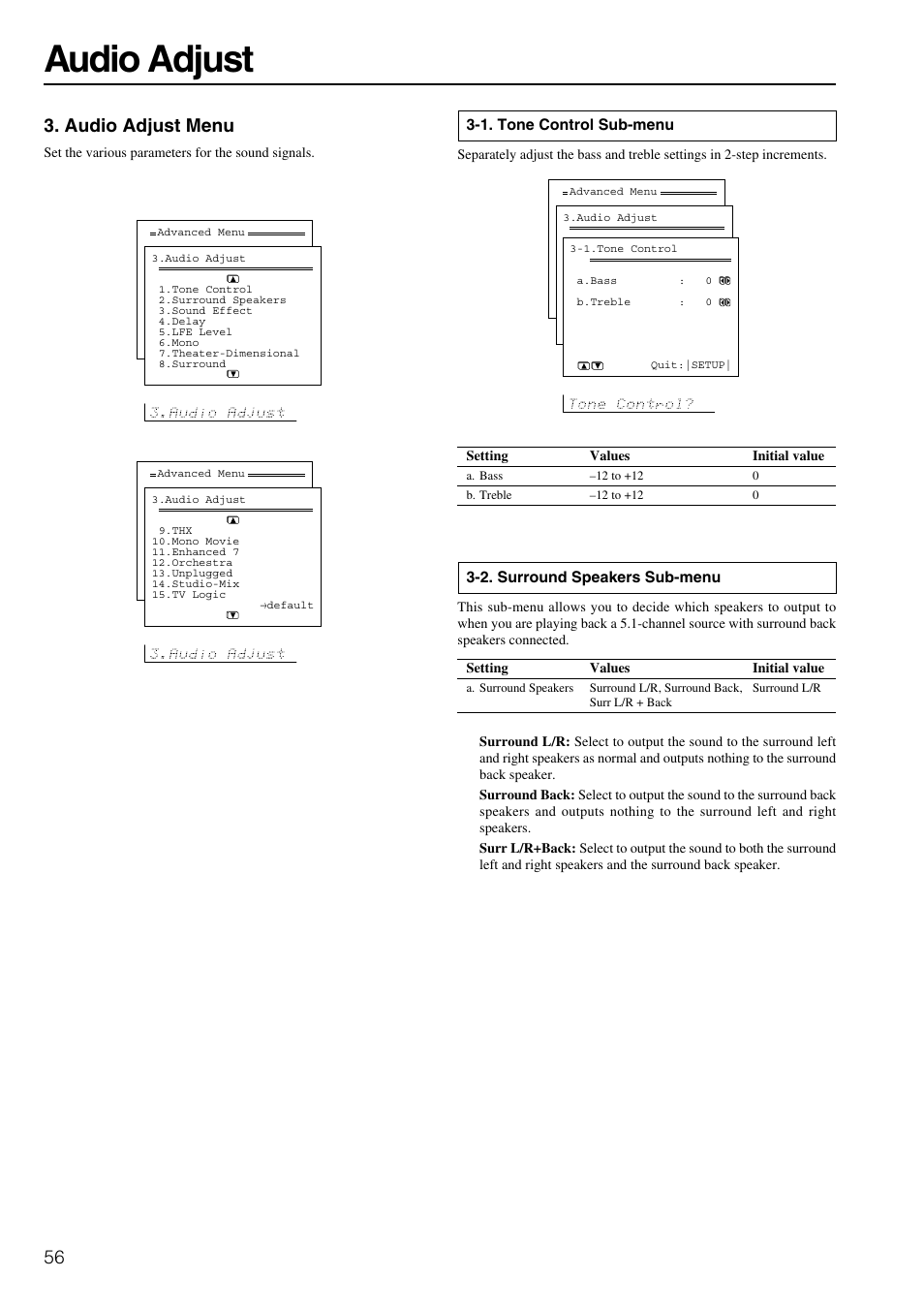 Audio adjust, Audio adjust menu | Integra DTR-8.3 User Manual | Page 56 / 96