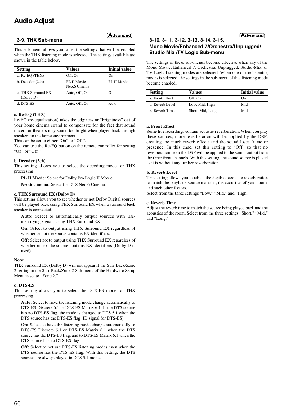 Audio adjust | Integra DTR-8.3 User Manual | Page 60 / 96