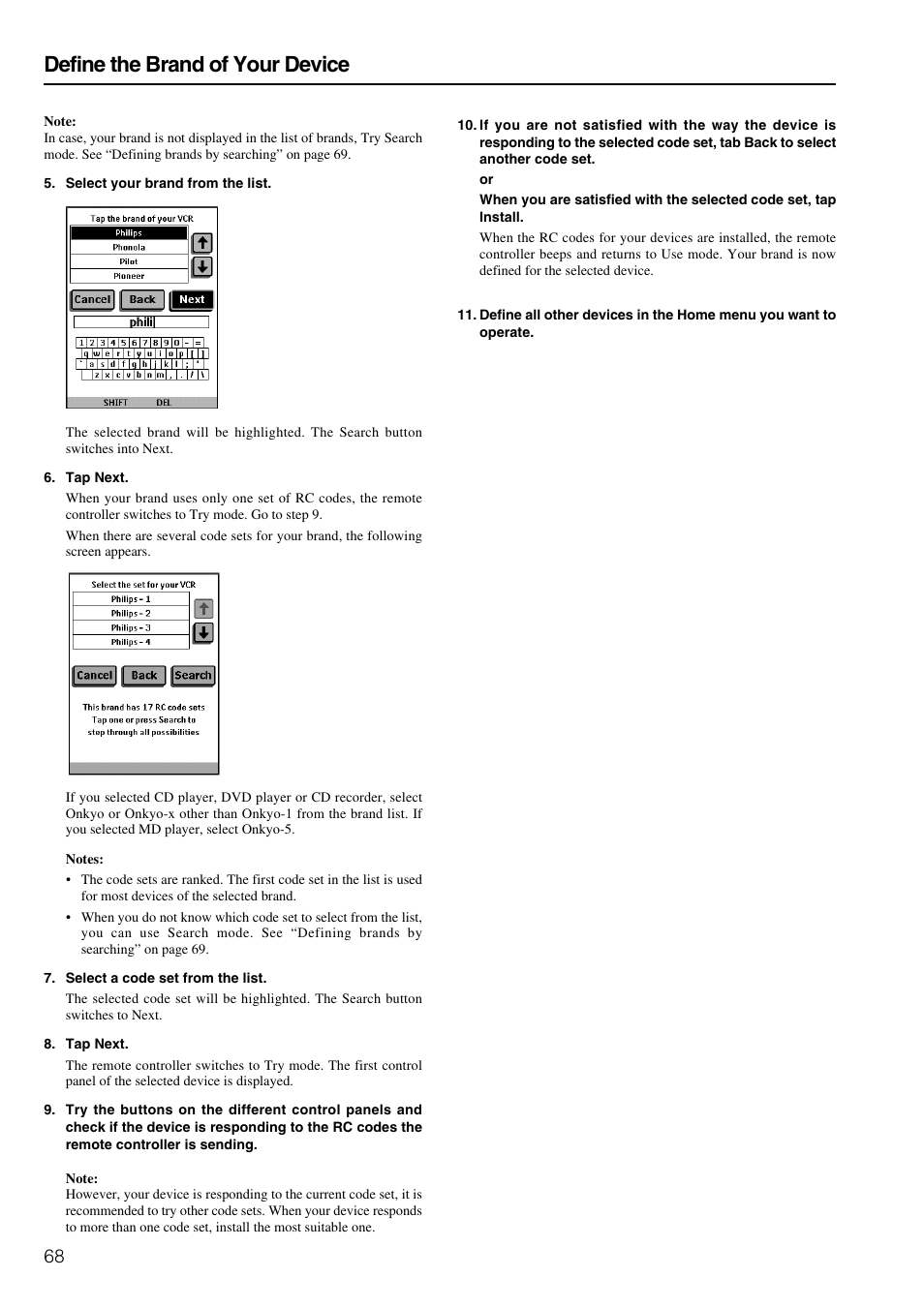 Define the brand of your device | Integra DTR-8.3 User Manual | Page 68 / 96