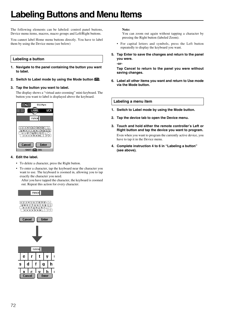 Labeling buttons and menu items | Integra DTR-8.3 User Manual | Page 72 / 96