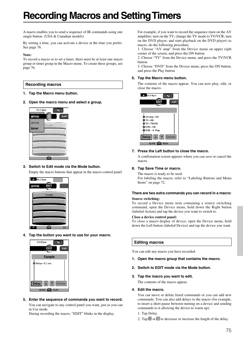 Recording macros and setting timers | Integra DTR-8.3 User Manual | Page 75 / 96