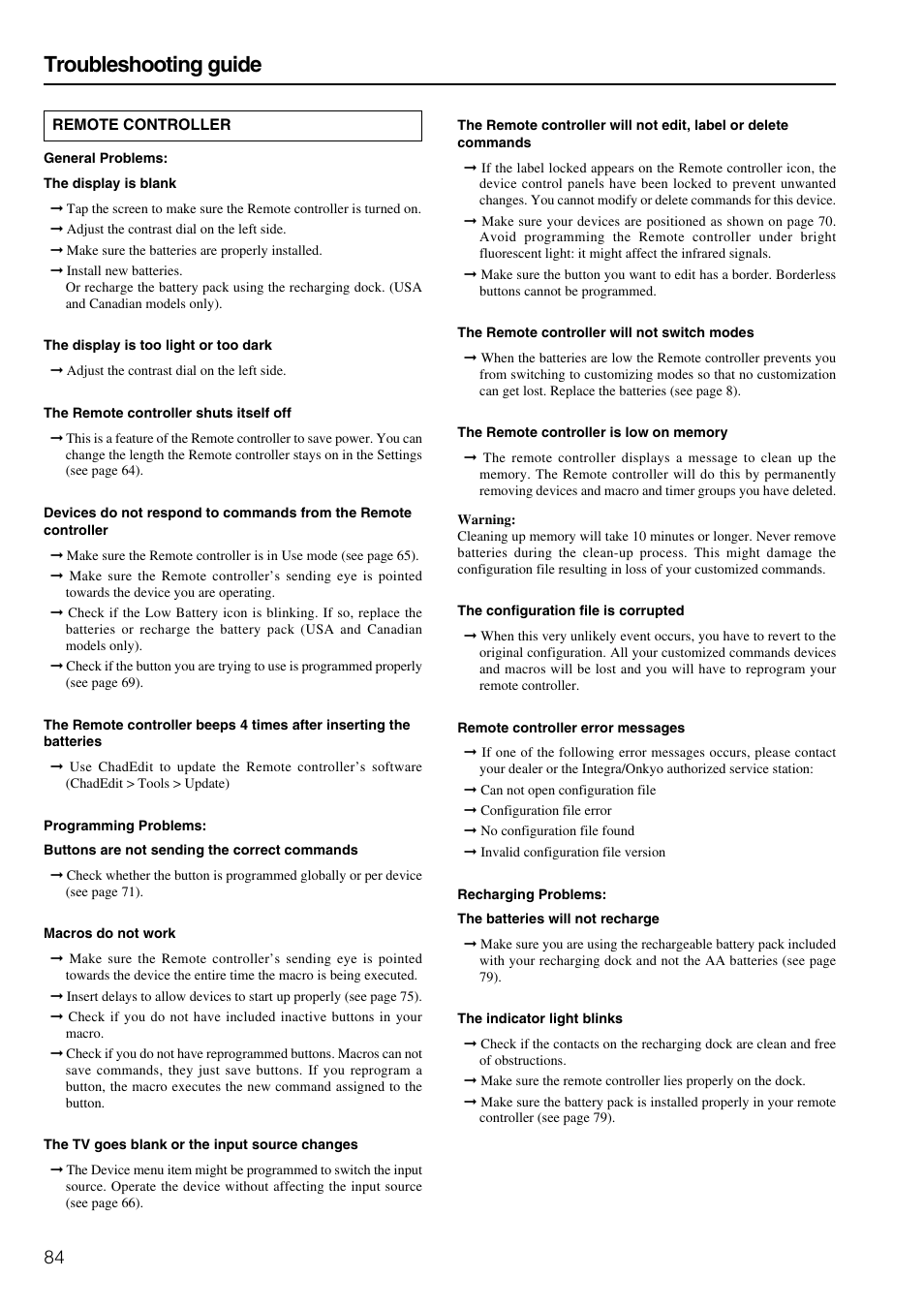 Troubleshooting guide | Integra DTR-8.3 User Manual | Page 84 / 96