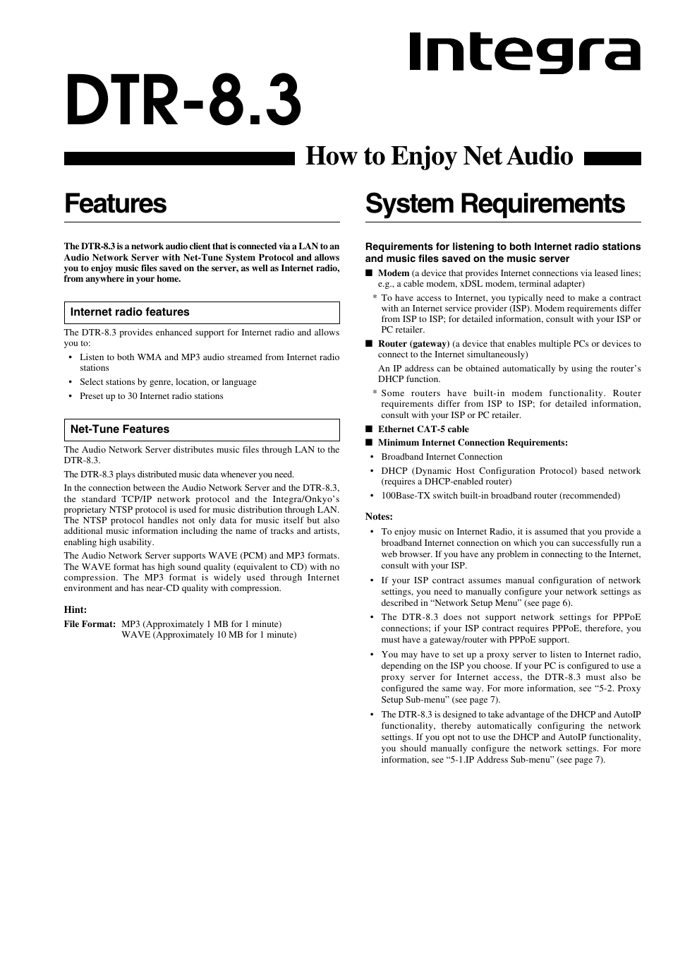 Dtr-8.3, System requirements, Features | How to enjoy net audio | Integra DTR-8.3 User Manual | Page 89 / 96