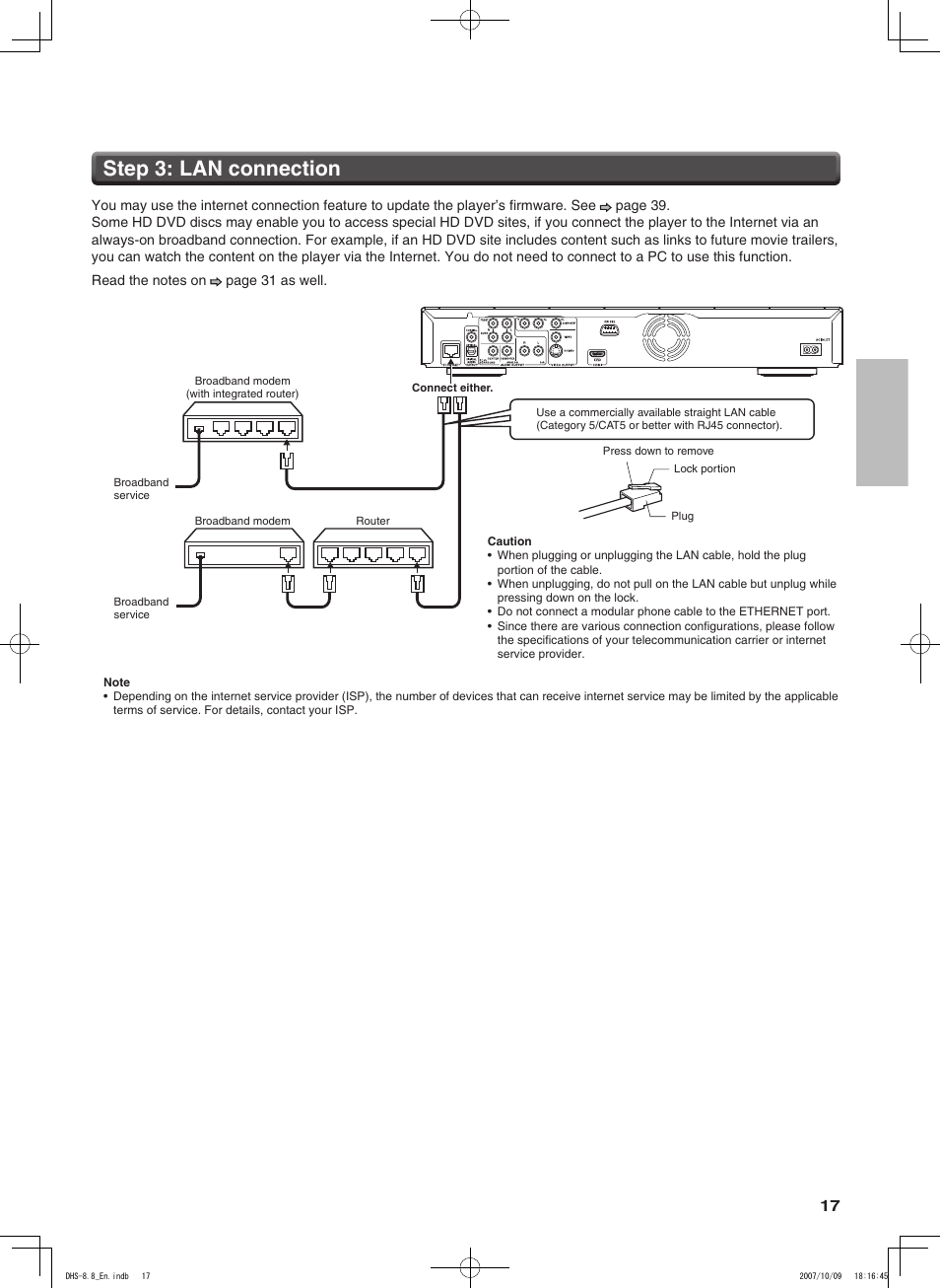 Preparation (continued), Step : lan connection | Integra DHS-8.8 User Manual | Page 17 / 52