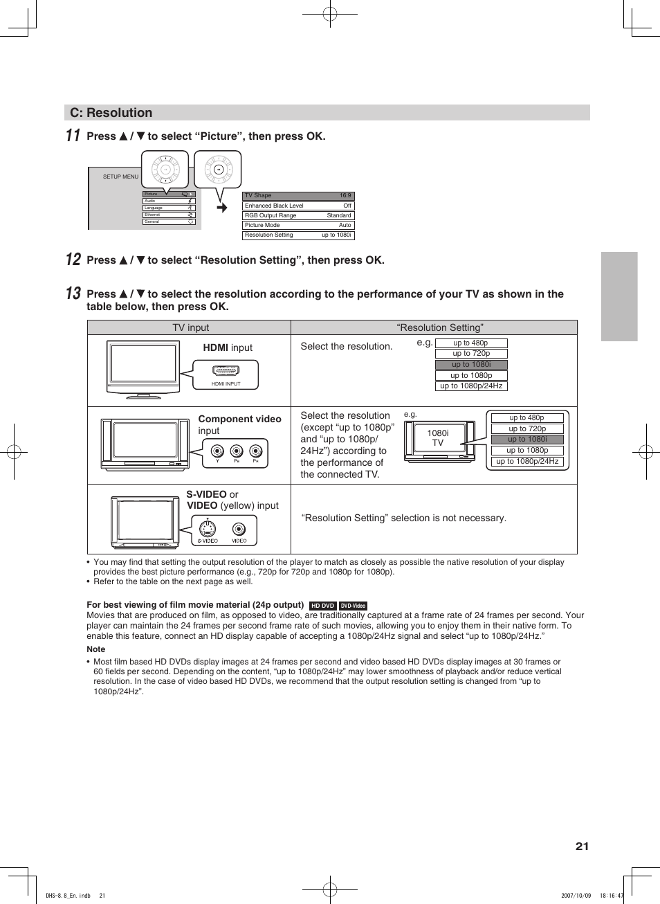 C: resolution | Integra DHS-8.8 User Manual | Page 21 / 52