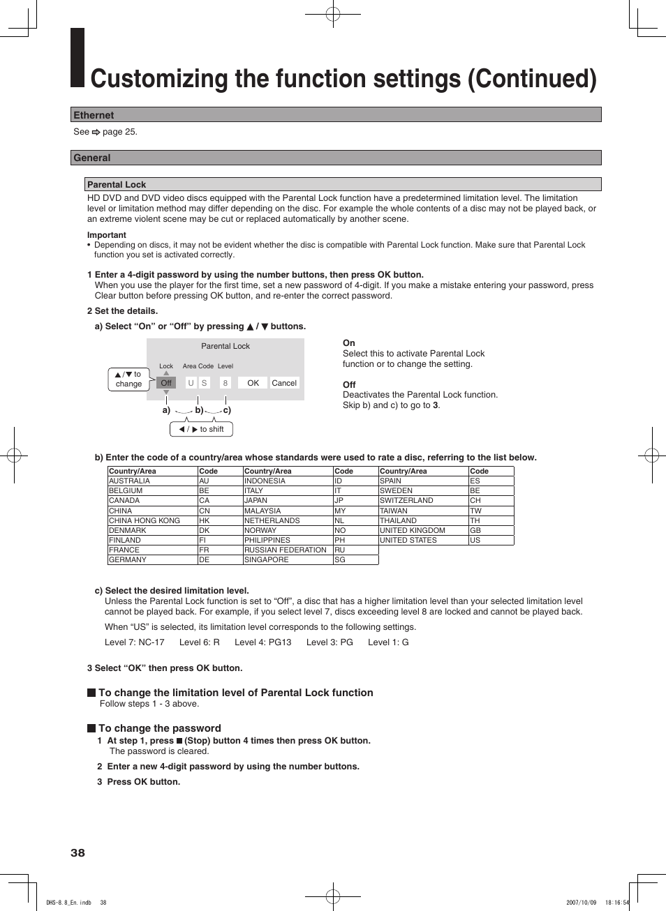 Customizing the function settings (continued) | Integra DHS-8.8 User Manual | Page 38 / 52