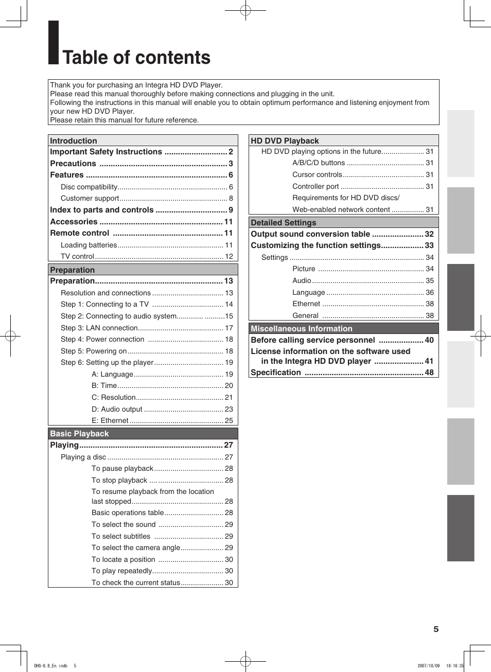 Integra DHS-8.8 User Manual | Page 5 / 52