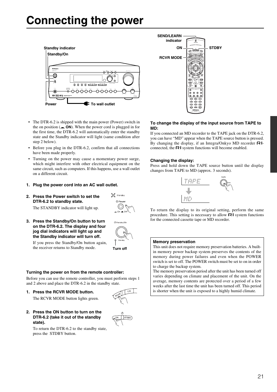 Connecting the power | Integra DTR-6.2 User Manual | Page 21 / 64