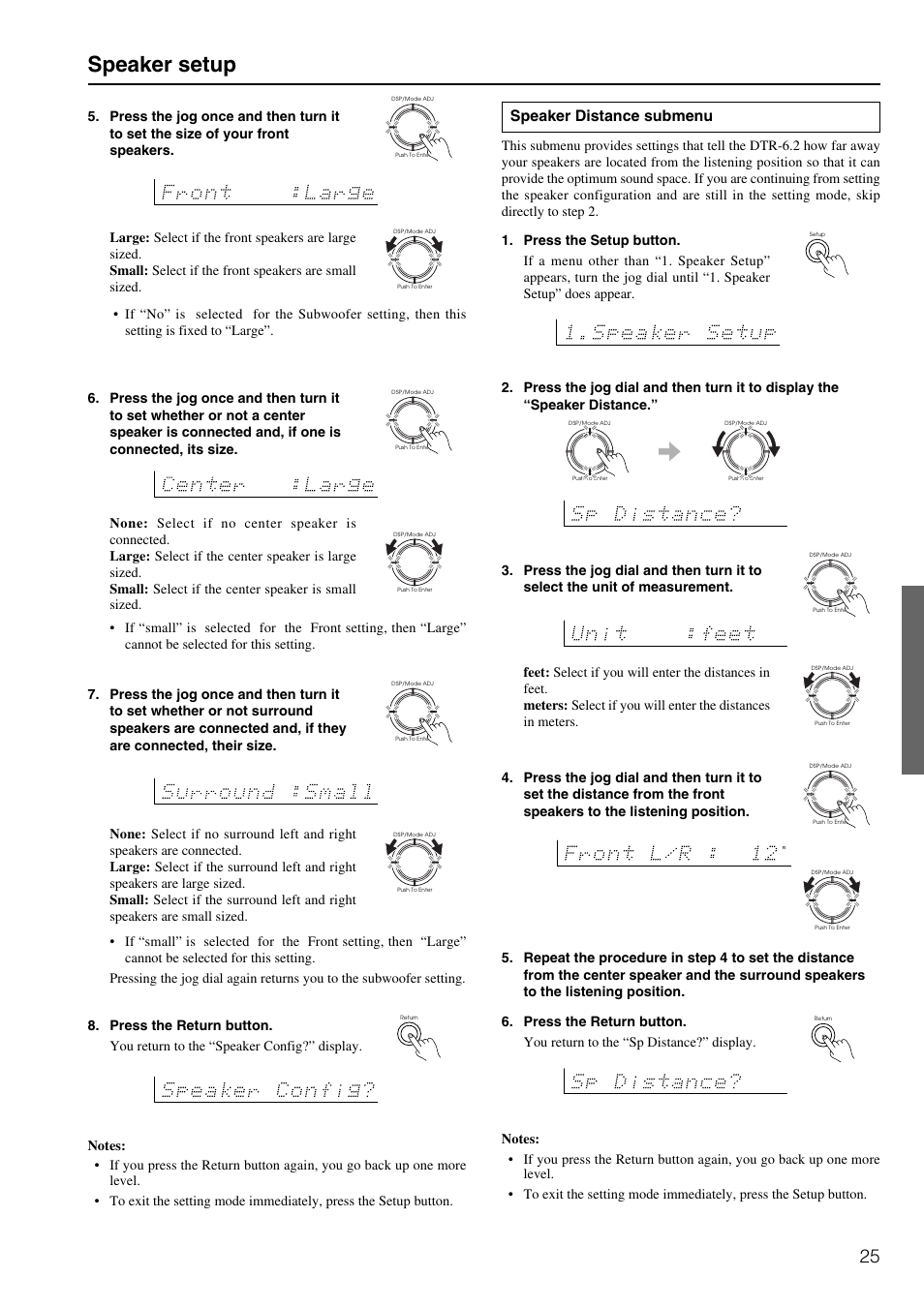 Speaker setup, Speaker distance submenu | Integra DTR-6.2 User Manual | Page 25 / 64