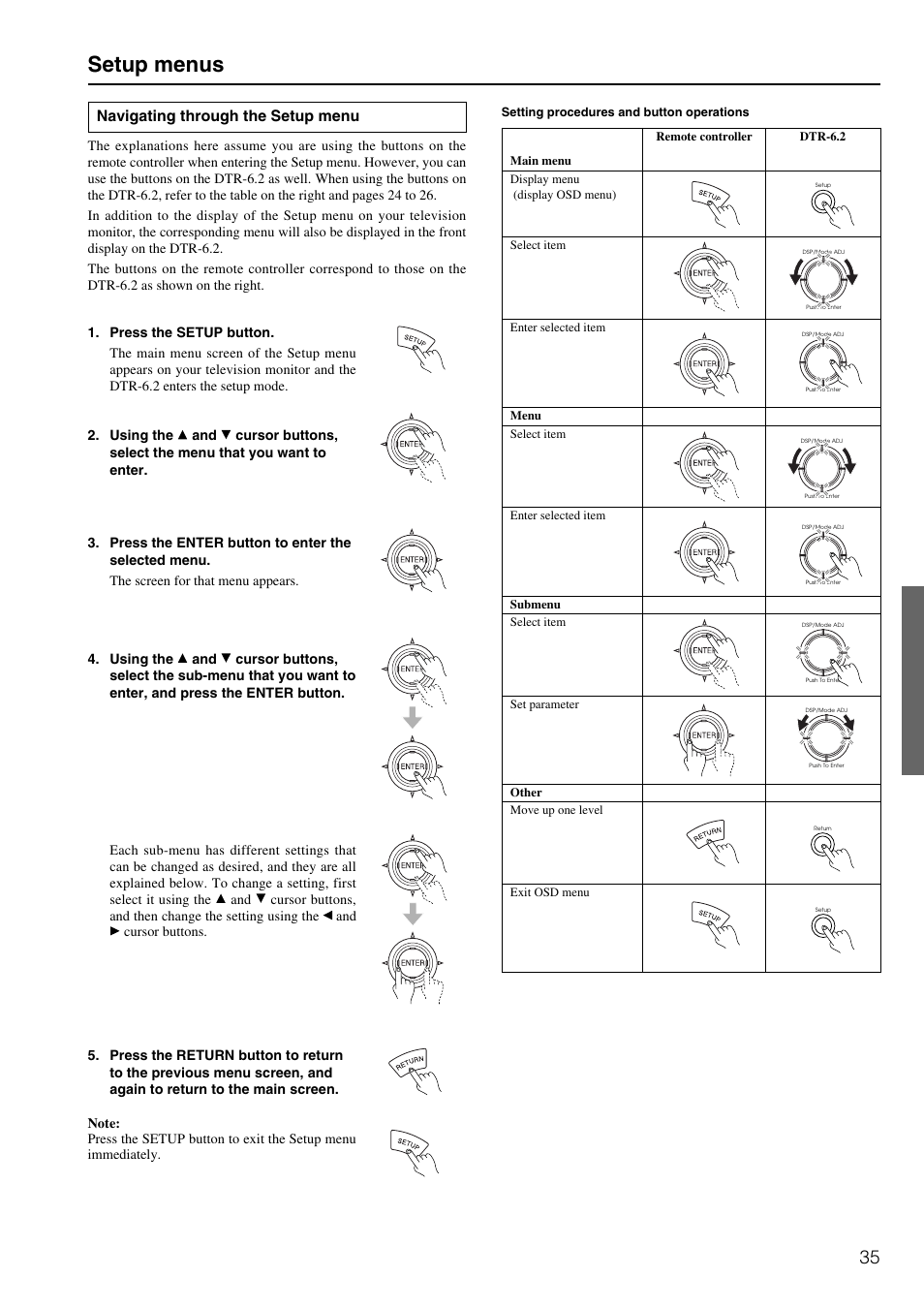 Setup menus, Navigating through the setup menu | Integra DTR-6.2 User Manual | Page 35 / 64