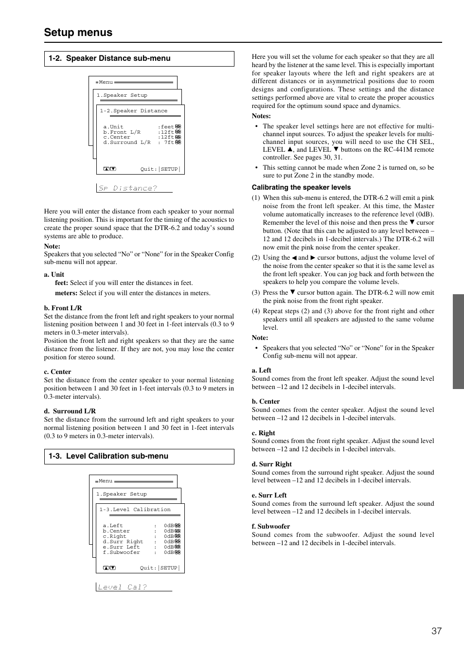 Setup menus | Integra DTR-6.2 User Manual | Page 37 / 64