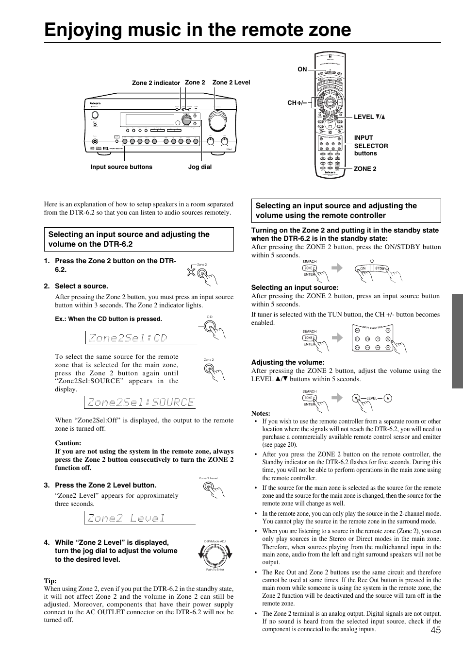 Enjoying music in the remote zone | Integra DTR-6.2 User Manual | Page 45 / 64