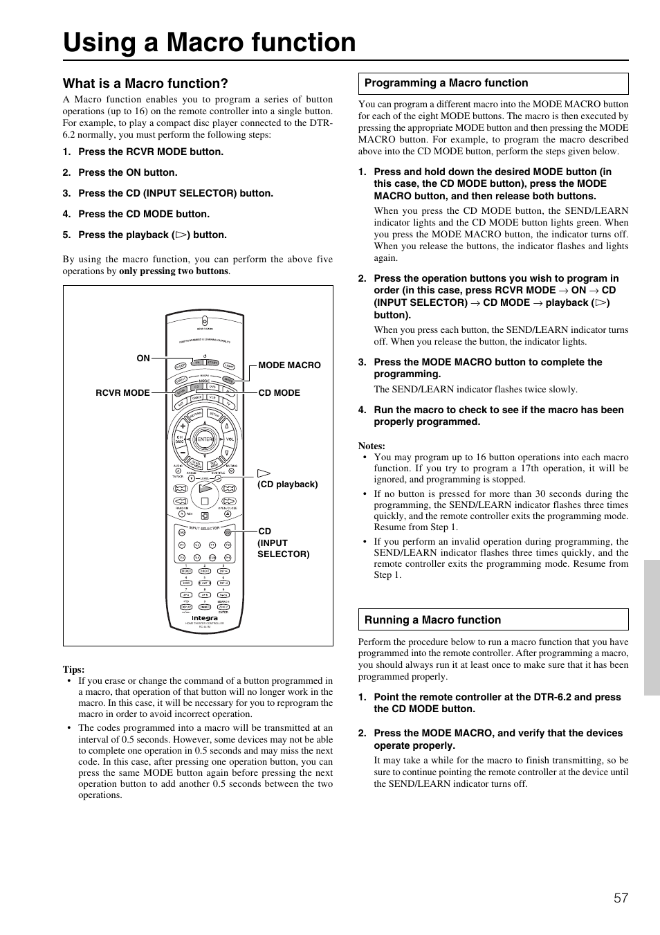 Using a macro function, What is a macro function | Integra DTR-6.2 User Manual | Page 57 / 64
