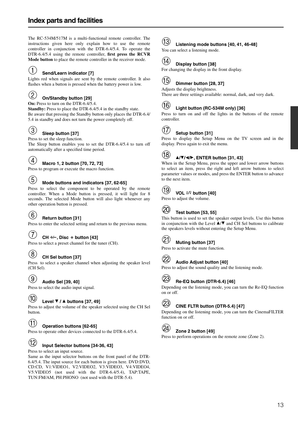 Index parts and facilities | Integra DTR-6.4/5.4 User Manual | Page 13 / 80