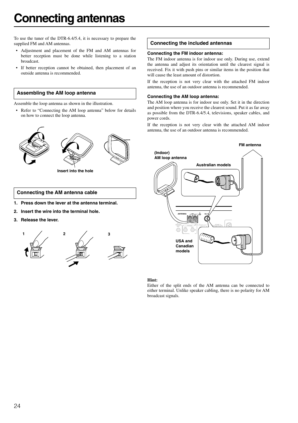 Connecting antennas, Connecting the included antennas | Integra DTR-6.4/5.4 User Manual | Page 24 / 80