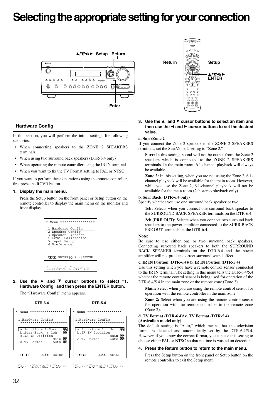 Hardware config, Dtr-6.4, Dtr-5.4 | Integra DTR-6.4/5.4 User Manual | Page 32 / 80