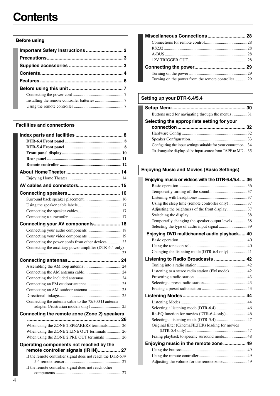 Integra DTR-6.4/5.4 User Manual | Page 4 / 80