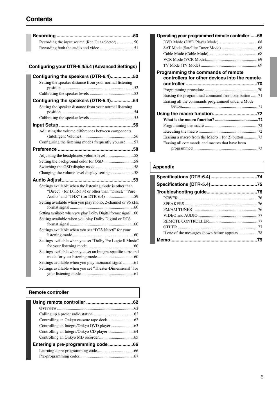 Integra DTR-6.4/5.4 User Manual | Page 5 / 80