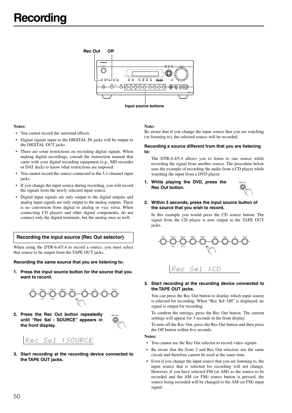 Recording | Integra DTR-6.4/5.4 User Manual | Page 50 / 80