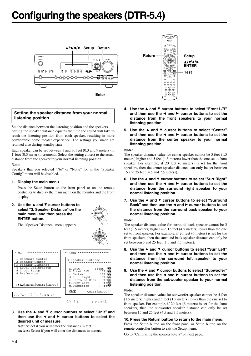 Configuring the speakers (dtr-5.4) | Integra DTR-6.4/5.4 User Manual | Page 54 / 80